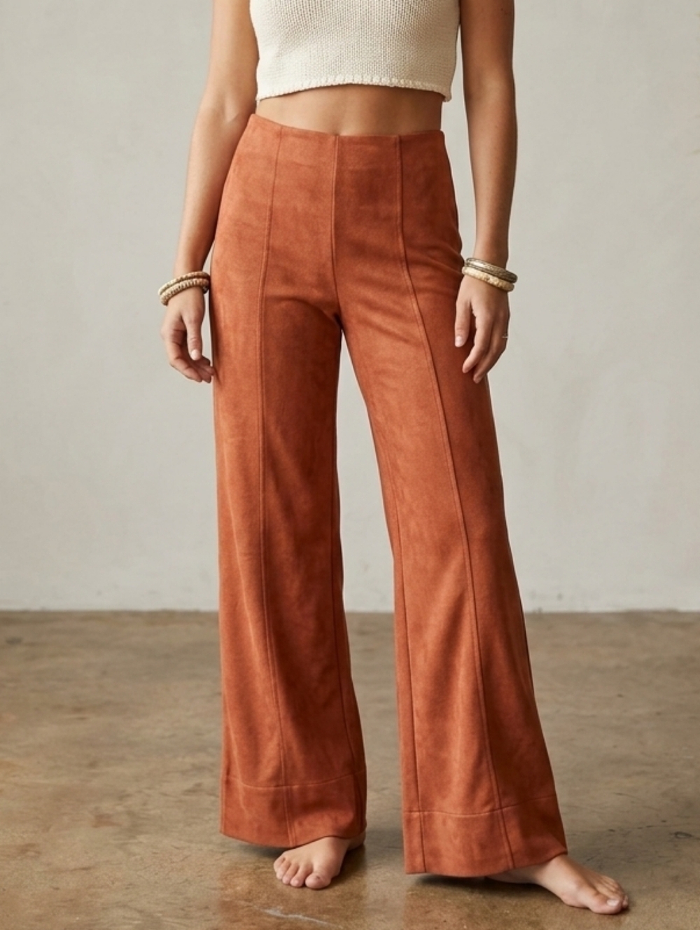 Crazy Horse Liz Terracotta Faux Suede Straight Leg Trousers Size 10
